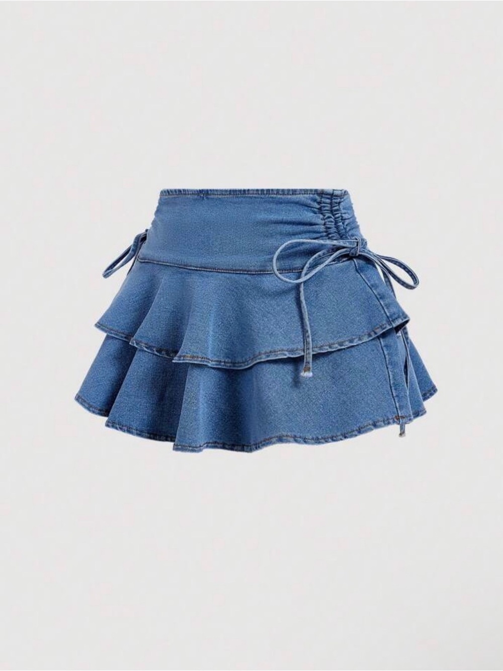 SHEIN Blue Ruffle Denim Mini Skirt with Side Ties